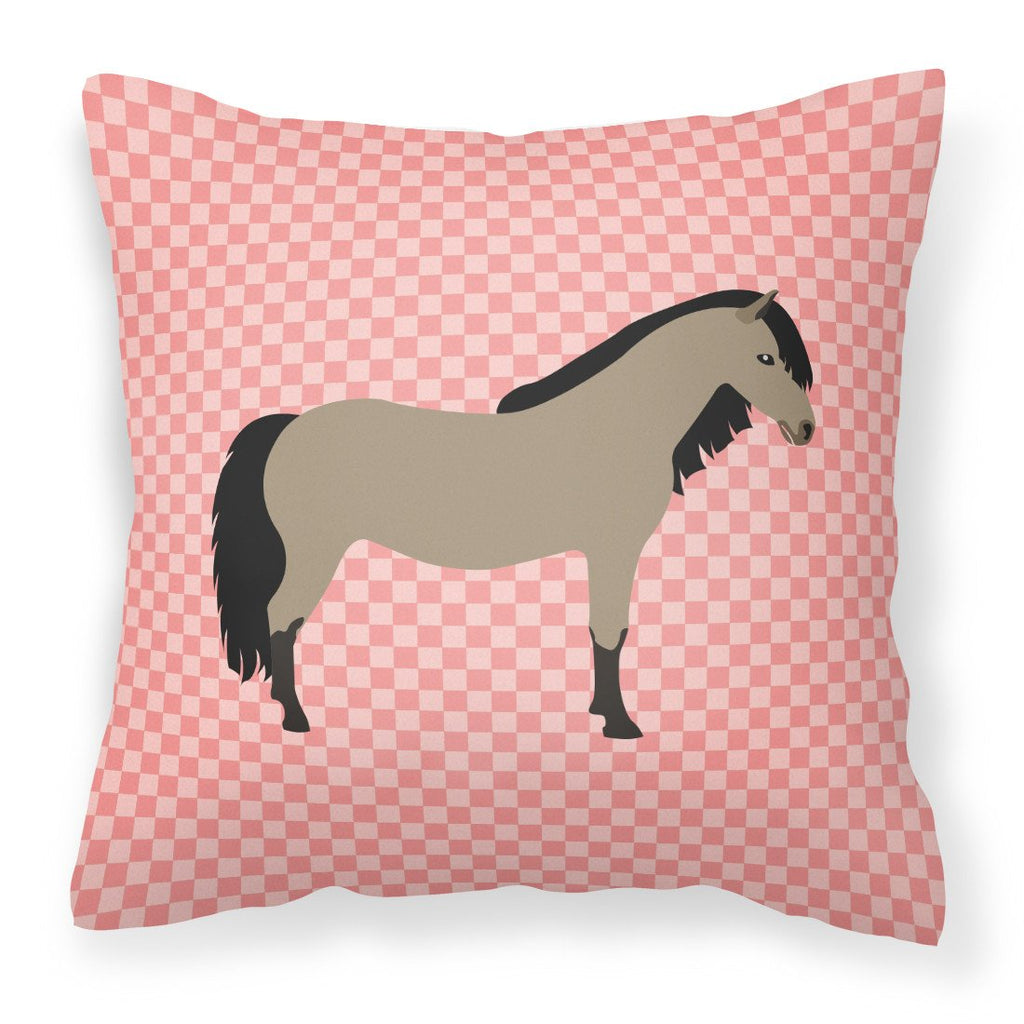Welsh Pony Horse Pink Check Decorative Throw Pillow 18x18 Indoor Outdoor Accent Cushion, Fabric Cover with Insert for Sofa, Bed, Porch & Living Room