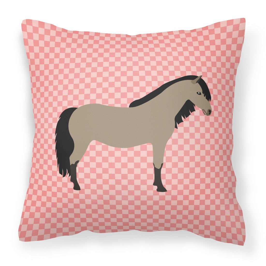 Welsh Pony Horse Pink Check Decorative Throw Pillow 18x18 Indoor Outdoor Accent Cushion, Fabric Cover with Insert for Sofa, Bed, Porch & Living Room