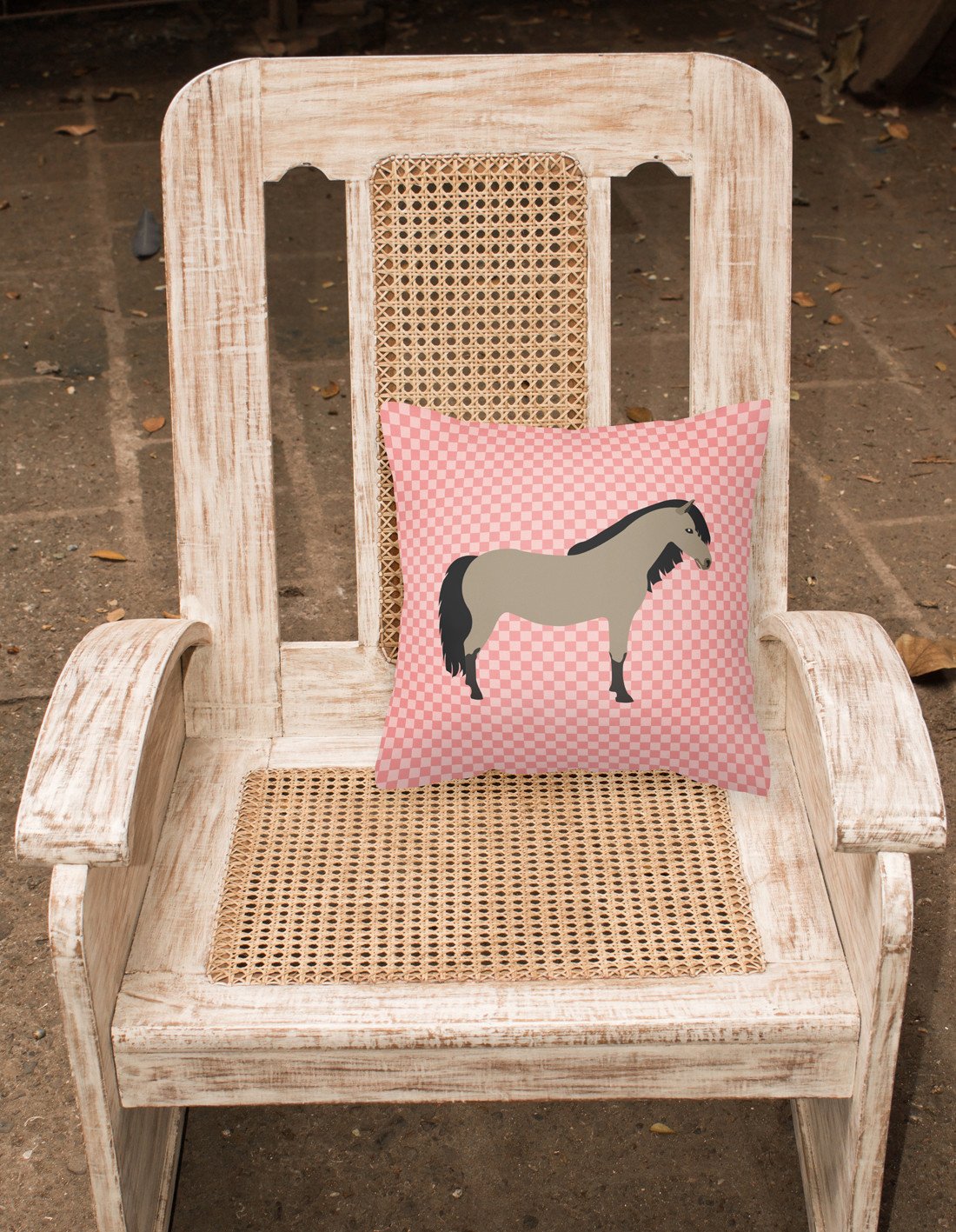 Welsh Pony Horse Pink Check Decorative Throw Pillow 18x18 Indoor Outdoor Accent Cushion, Fabric Cover with Insert for Sofa, Bed, Porch & Living Room