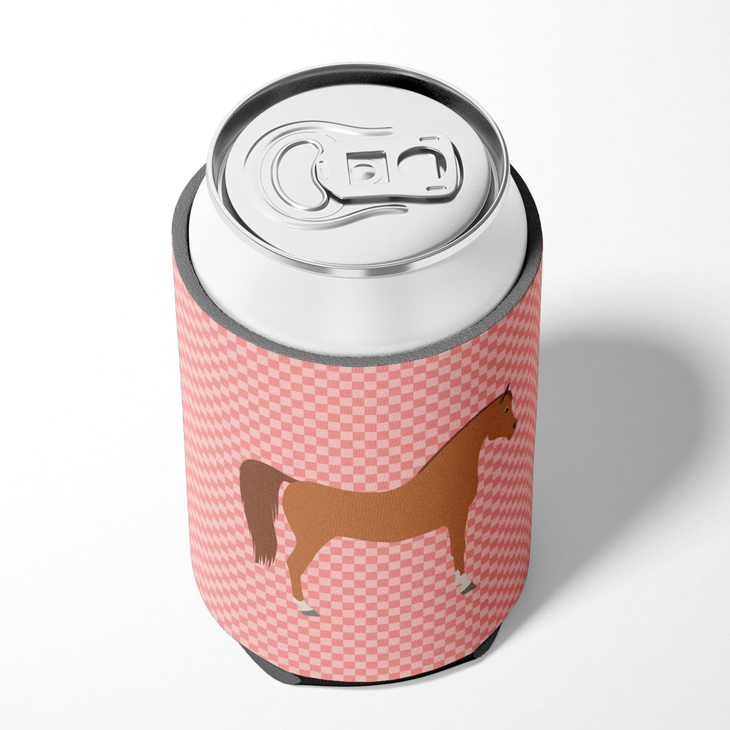 Arabian Horse Pink Check Can or Bottle Hugger Cooler Sleeve for Standard 12 oz Cans, Insulated Foam Beer & Soda Can Hugger Reusable