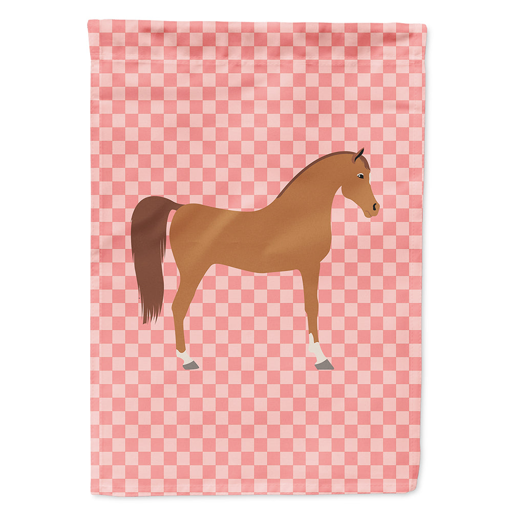 Arabian Horse Pink Check House Flag 28x40 Porch Sleeve Pole Decorative Outside Yard Banner Artwork Wall Hanging, Polyester