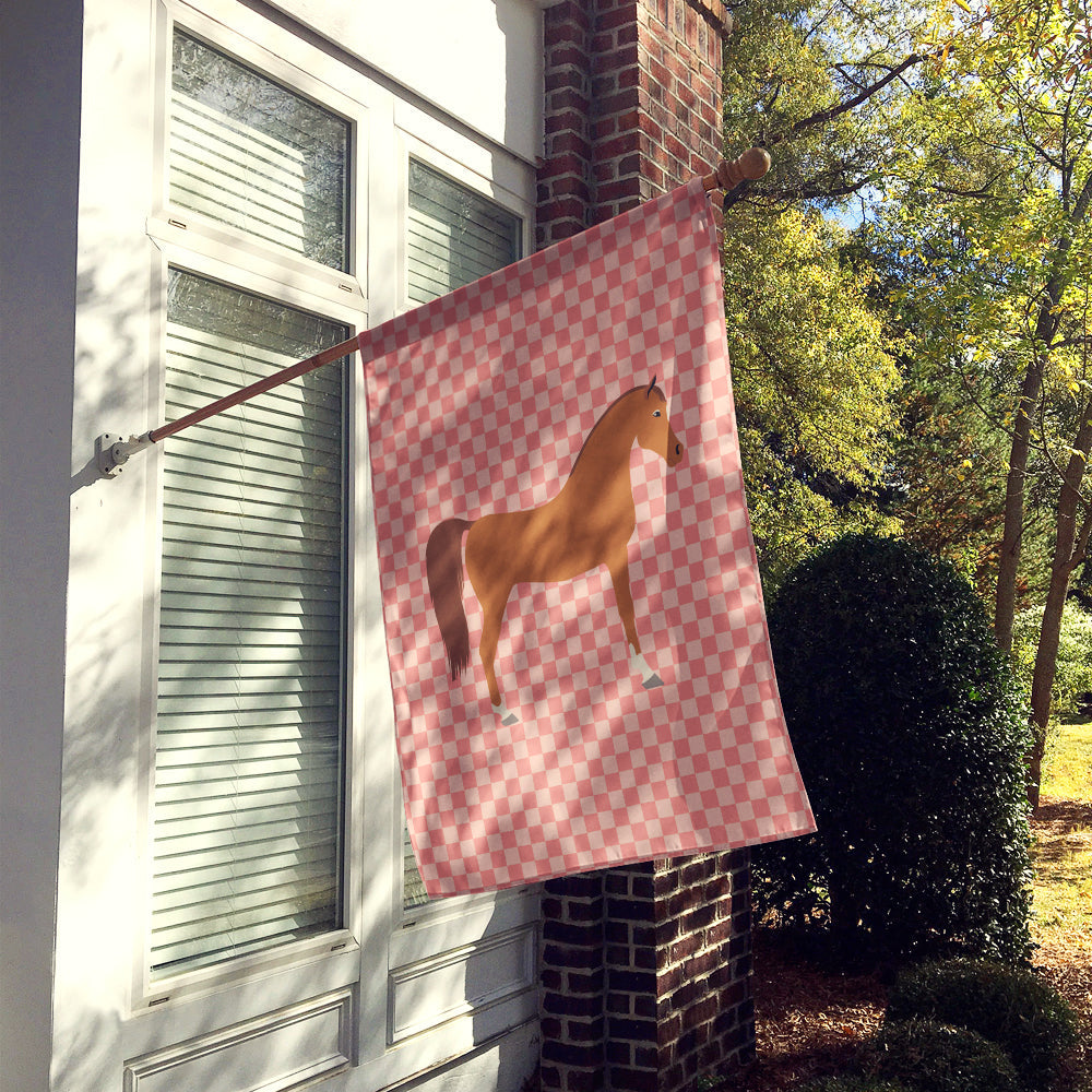 Arabian Horse Pink Check House Flag 28x40 Porch Sleeve Pole Decorative Outside Yard Banner Artwork Wall Hanging, Polyester