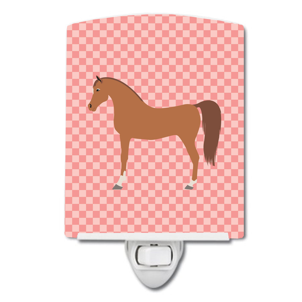 Arabian Horse Pink Check Ceramic Night Light Compact, UL-Certified, Ideal for Bedroom, Bathroom, Nursery, Hallway, Kitchen, 6x4x3, Multicolor