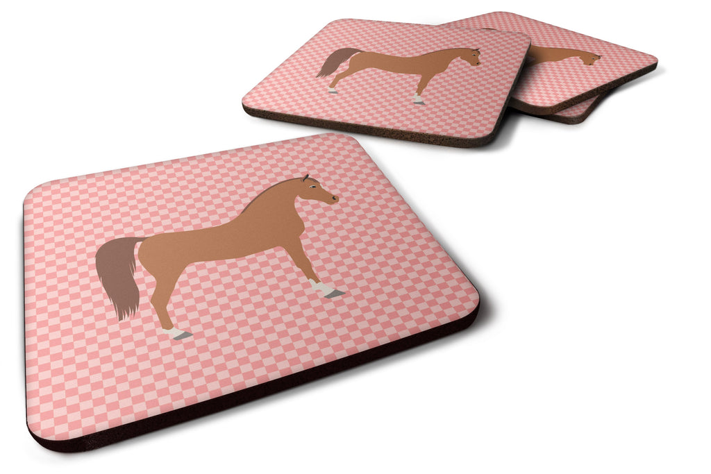Arabian Horse Pink Check Foam Coasters Set of 4 Cup Coasters for Indoor Outdoor, Tabletop Protection, Anti Slip, Mouse pad Material