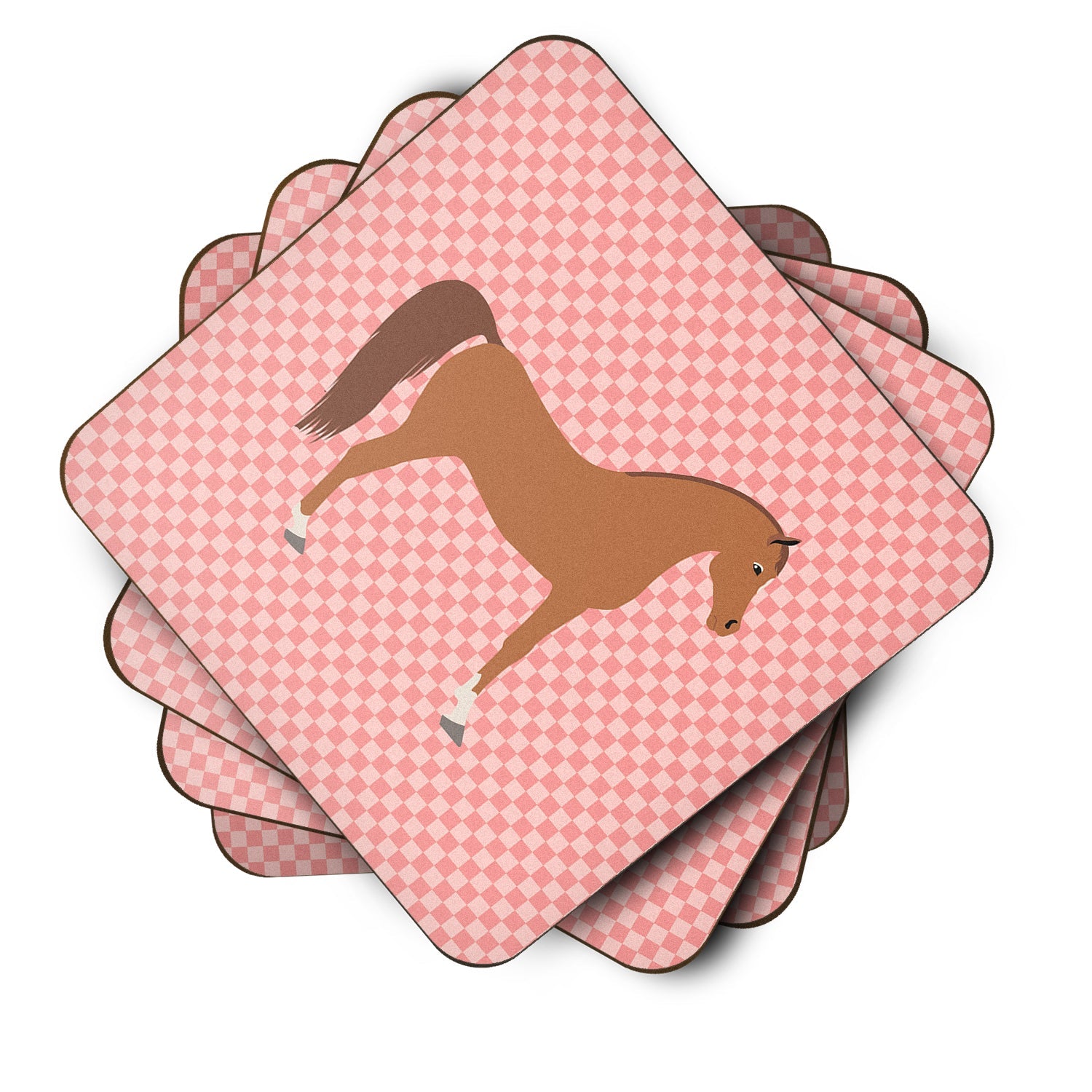 Arabian Horse Pink Check Foam Coasters Set of 4 Cup Coasters for Indoor Outdoor, Tabletop Protection, Anti Slip, Mouse pad Material