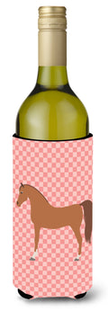 Arabian Horse Pink Check Wine Bottle Hugger Gift Sleeve for Standard 750 ml Bottles, Insulated Reusable Also Fits Mini Shot & Pint Bottles