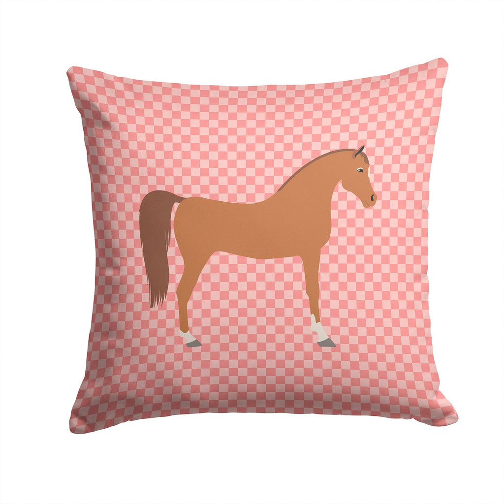 Arabian Horse Pink Check Decorative Throw Pillow 14x14 Indoor Outdoor Accent Cushion, Fabric Cover with Insert for Sofa, Bed, Porch & Living Room