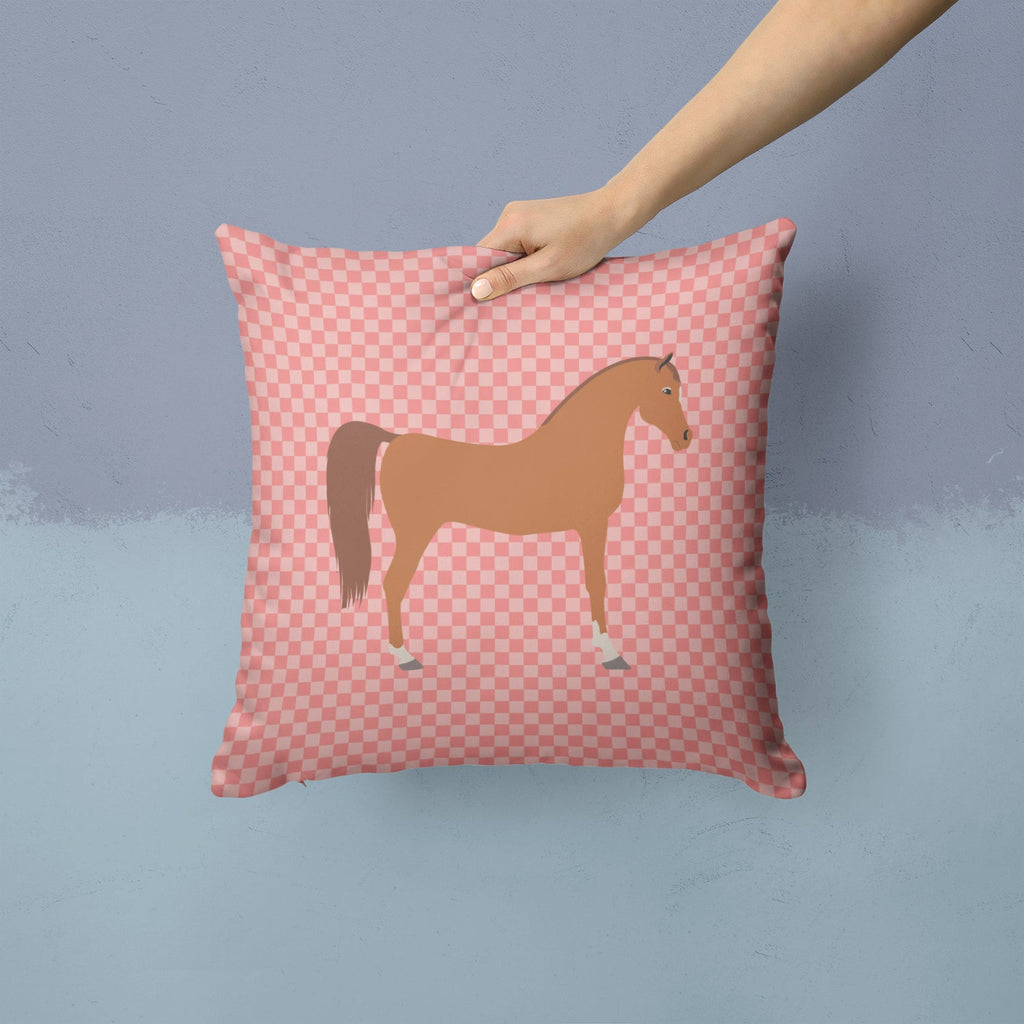 Arabian Horse Pink Check Decorative Throw Pillow 14x14 Indoor Outdoor Accent Cushion, Fabric Cover with Insert for Sofa, Bed, Porch & Living Room