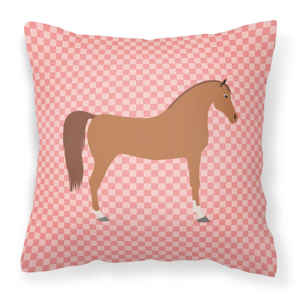 Arabian Horse Pink Check Decorative Throw Pillow 18x18 Indoor Outdoor Accent Cushion, Fabric Cover with Insert for Sofa, Bed, Porch & Living Room