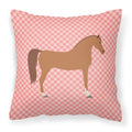 Arabian Horse Pink Check Decorative Throw Pillow 18x18 Indoor Outdoor Accent Cushion, Fabric Cover with Insert for Sofa, Bed, Porch & Living Room