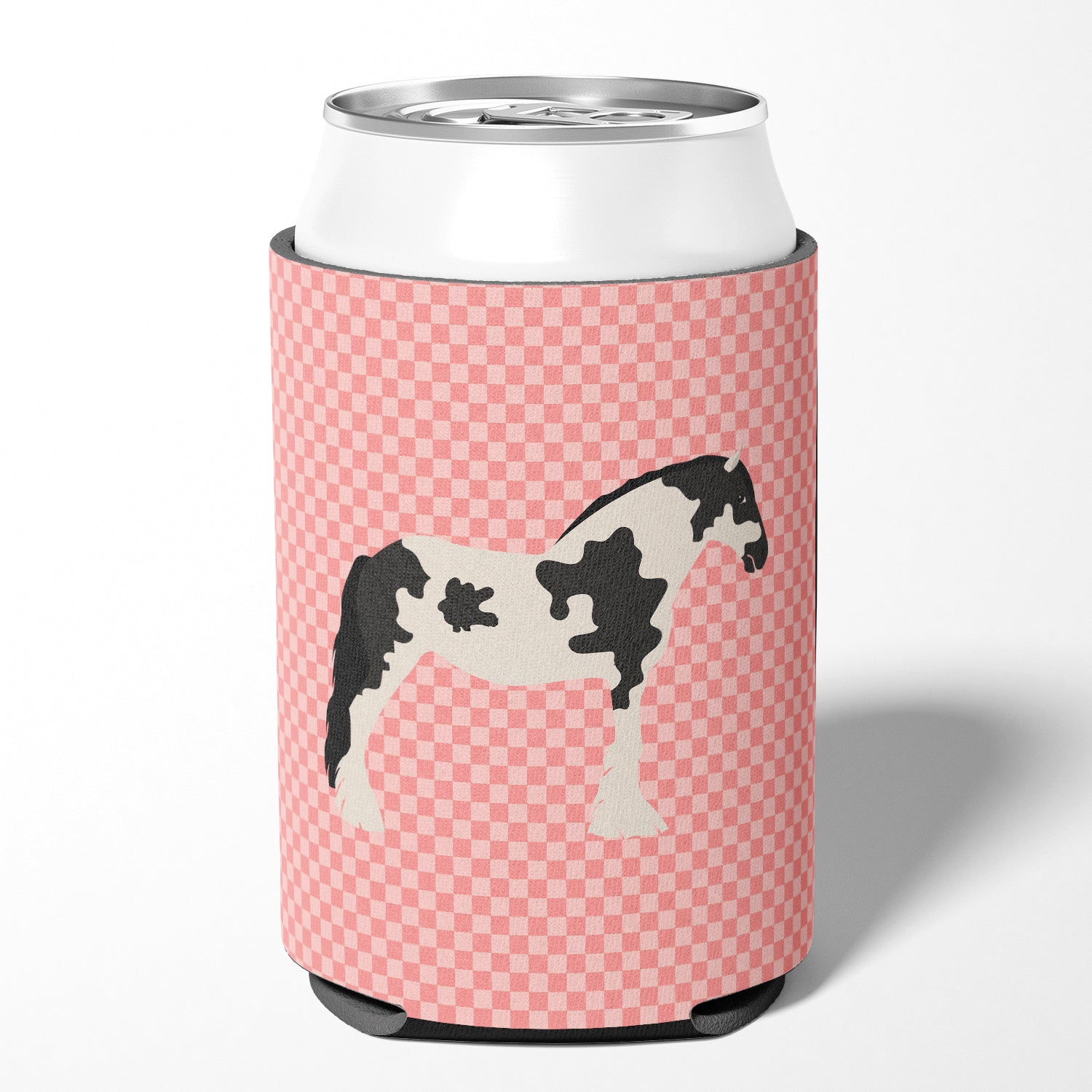 Cyldesdale Horse Pink Check Can or Bottle Hugger Cooler Sleeve for Standard 12 oz Cans, Insulated Foam Beer & Soda Can Hugger Reusable