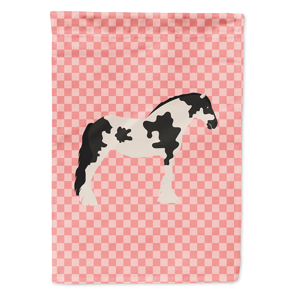 Cyldesdale Horse Pink Check House Flag 28x40 Porch Sleeve Pole Decorative Outside Yard Banner Artwork Wall Hanging, Polyester