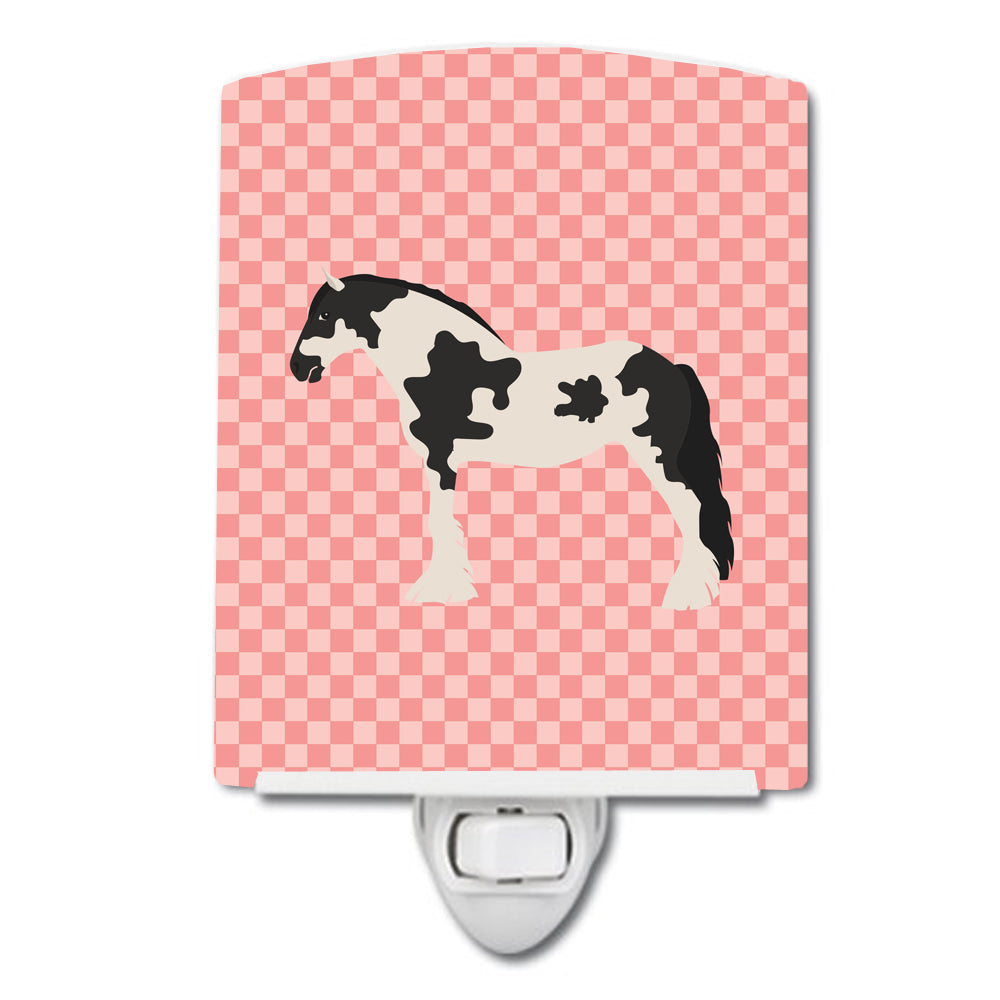 Cyldesdale Horse Pink Check Ceramic Night Light Compact, UL-Certified, Ideal for Bedroom, Bathroom, Nursery, Hallway, Kitchen, 6x4x3, Multicolor