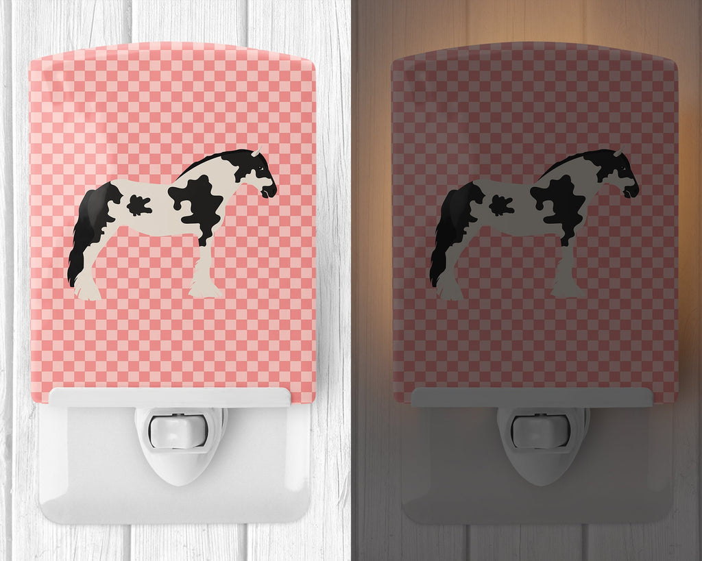 Cyldesdale Horse Pink Check Ceramic Night Light Compact, UL-Certified, Ideal for Bedroom, Bathroom, Nursery, Hallway, Kitchen, 6x4x3, Multicolor