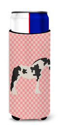 Cyldesdale Horse Pink Check Slim Can Hugger , Insulated Foam Hugger for 12 oz Slim Cans, Beer Bottles & Water Bottles, Printed in USA