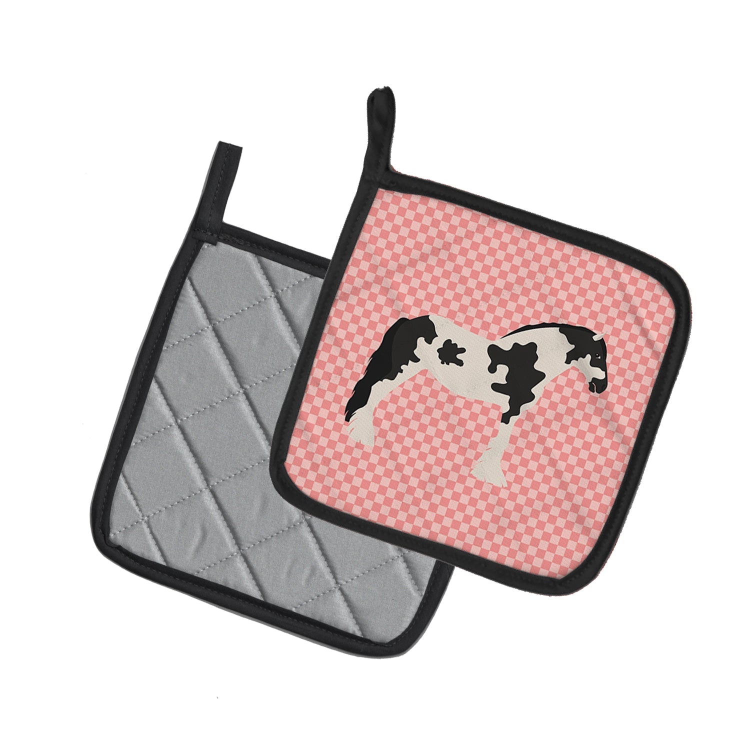 Cyldesdale Horse Pink Check Pot Holder Set of 2 Heat Resistant Quilted Hot Pads 7.5 x 7.5 Inch, Insulated Kitchen Trivets for Cooking & Baking