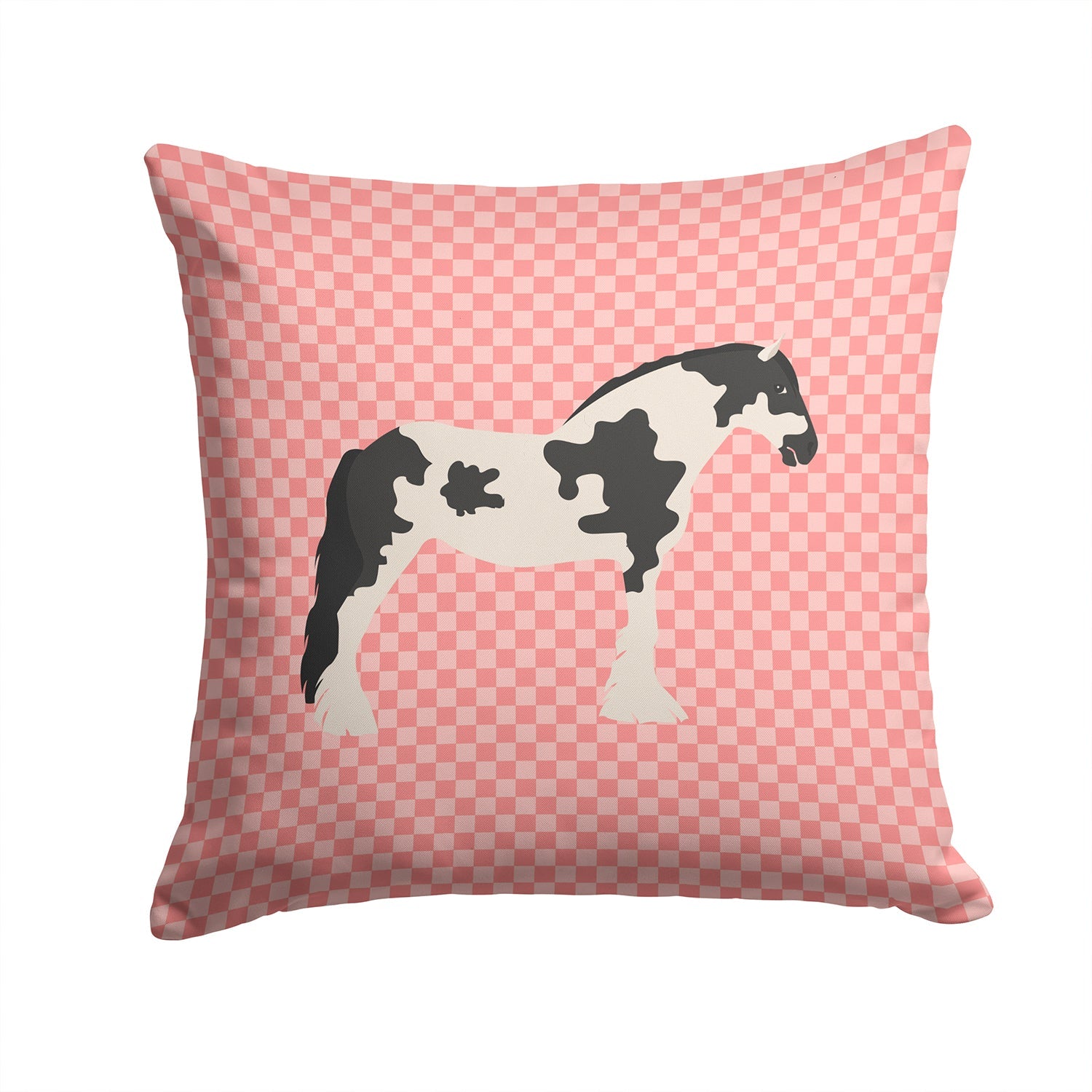 Cyldesdale Horse Pink Check Decorative Throw Pillow 14x14 Indoor Outdoor Accent Cushion, Fabric Cover with Insert for Sofa, Bed, Porch & Living Room