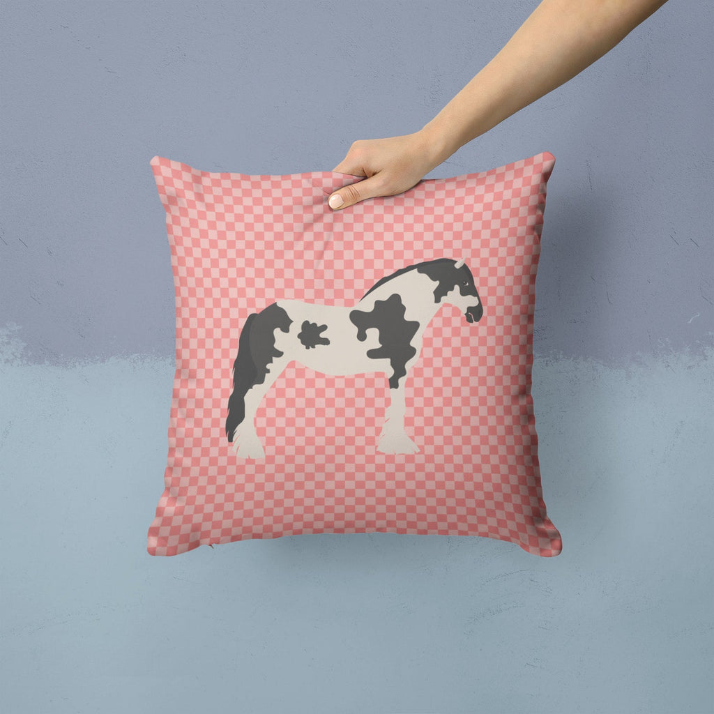 Cyldesdale Horse Pink Check Decorative Throw Pillow 14x14 Indoor Outdoor Accent Cushion, Fabric Cover with Insert for Sofa, Bed, Porch & Living Room