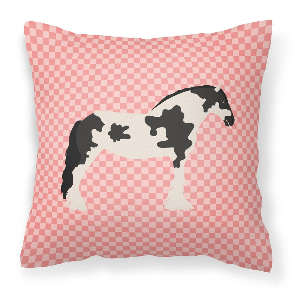 Cyldesdale Horse Pink Check Decorative Throw Pillow 18x18 Indoor Outdoor Accent Cushion, Fabric Cover with Insert for Sofa, Bed, Porch & Living Room