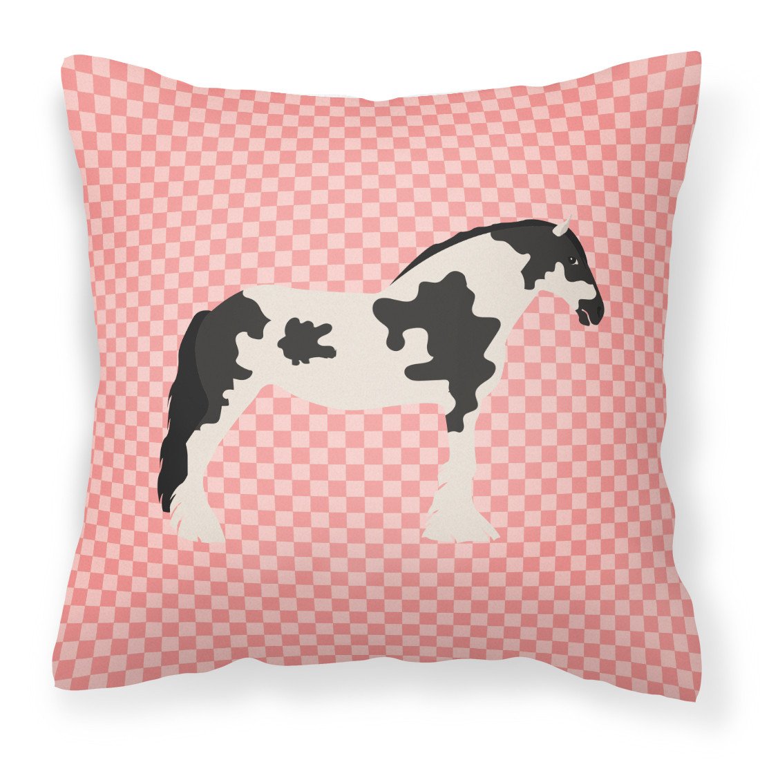 Cyldesdale Horse Pink Check Decorative Throw Pillow 18x18 Indoor Outdoor Accent Cushion, Fabric Cover with Insert for Sofa, Bed, Porch & Living Room