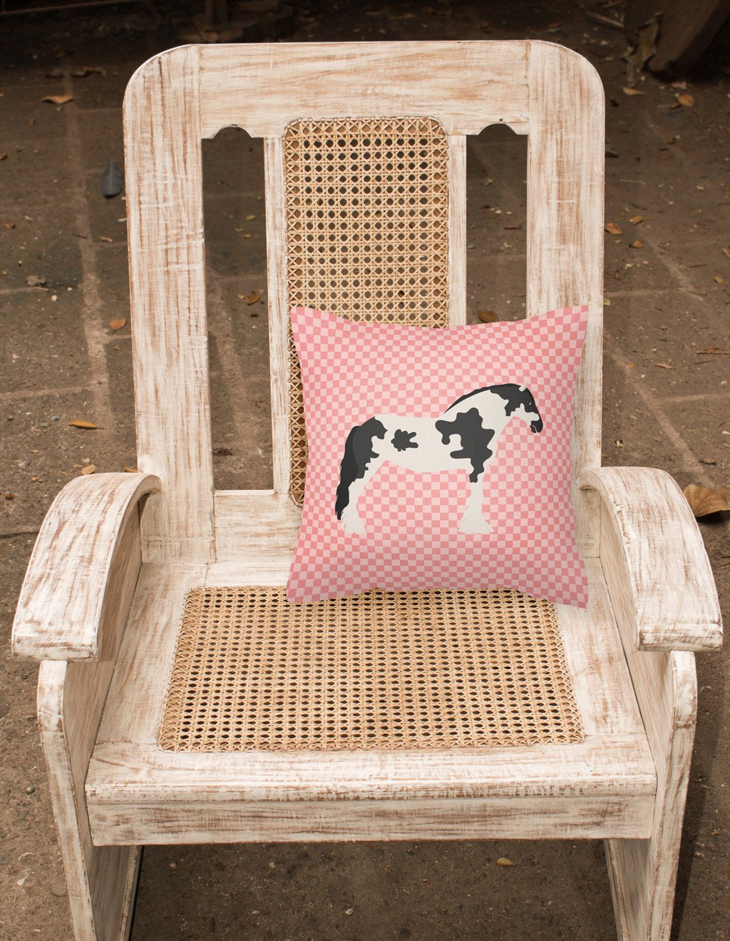 Cyldesdale Horse Pink Check Decorative Throw Pillow 18x18 Indoor Outdoor Accent Cushion, Fabric Cover with Insert for Sofa, Bed, Porch & Living Room