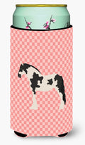 Cyldesdale Horse Pink Check Tall Boy Hugger Can Cooler Sleeve Machine Washable Drink Collapsible Insulator Beverage Insulated Holder