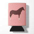 English Thoroughbred Horse Pink Check Can or Bottle Hugger Cooler Sleeve for Standard 12 oz Cans, Insulated Foam Beer & Soda Can Hugger Reusable
