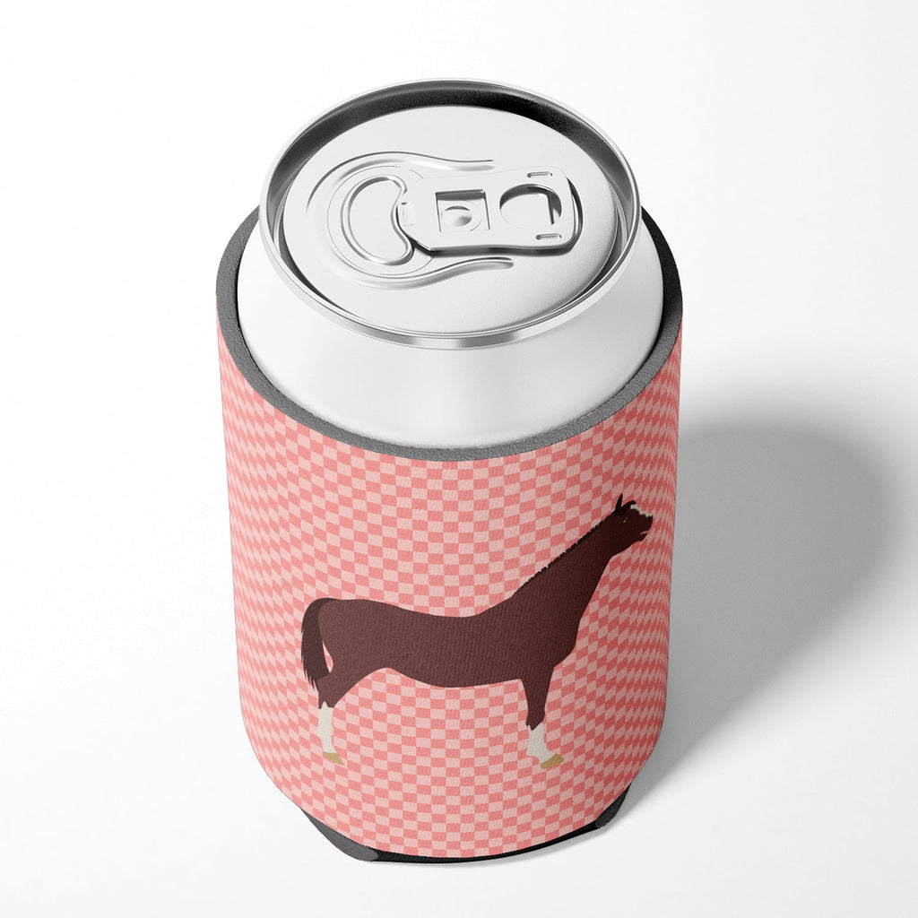 English Thoroughbred Horse Pink Check Can or Bottle Hugger Cooler Sleeve for Standard 12 oz Cans, Insulated Foam Beer & Soda Can Hugger Reusable