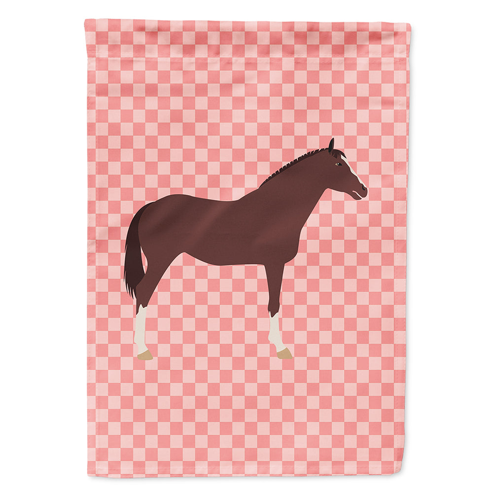 English Thoroughbred Horse Pink Check House Flag 28x40 Porch Sleeve Pole Decorative Outside Yard Banner Artwork Wall Hanging, Polyester