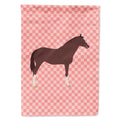 English Thoroughbred Horse Pink Check House Flag 28x40 Porch Sleeve Pole Decorative Outside Yard Banner Artwork Wall Hanging, Polyester