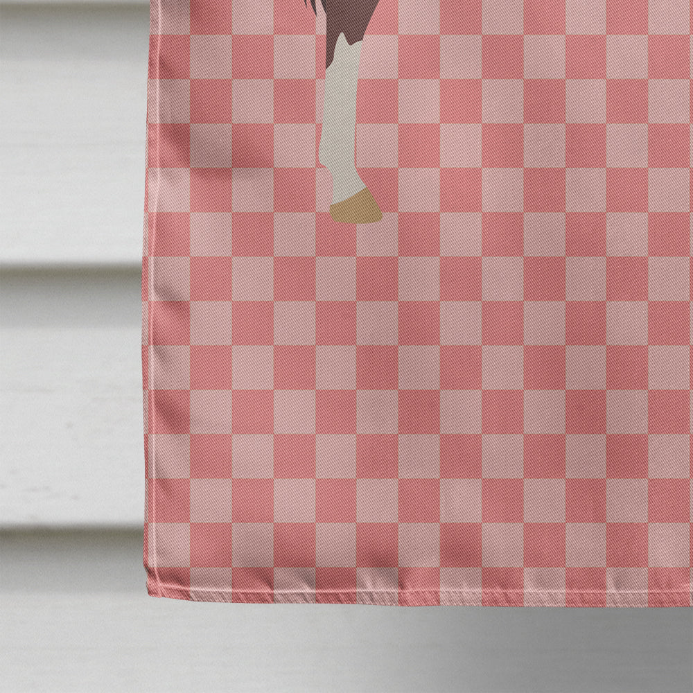 English Thoroughbred Horse Pink Check House Flag 28x40 Porch Sleeve Pole Decorative Outside Yard Banner Artwork Wall Hanging, Polyester