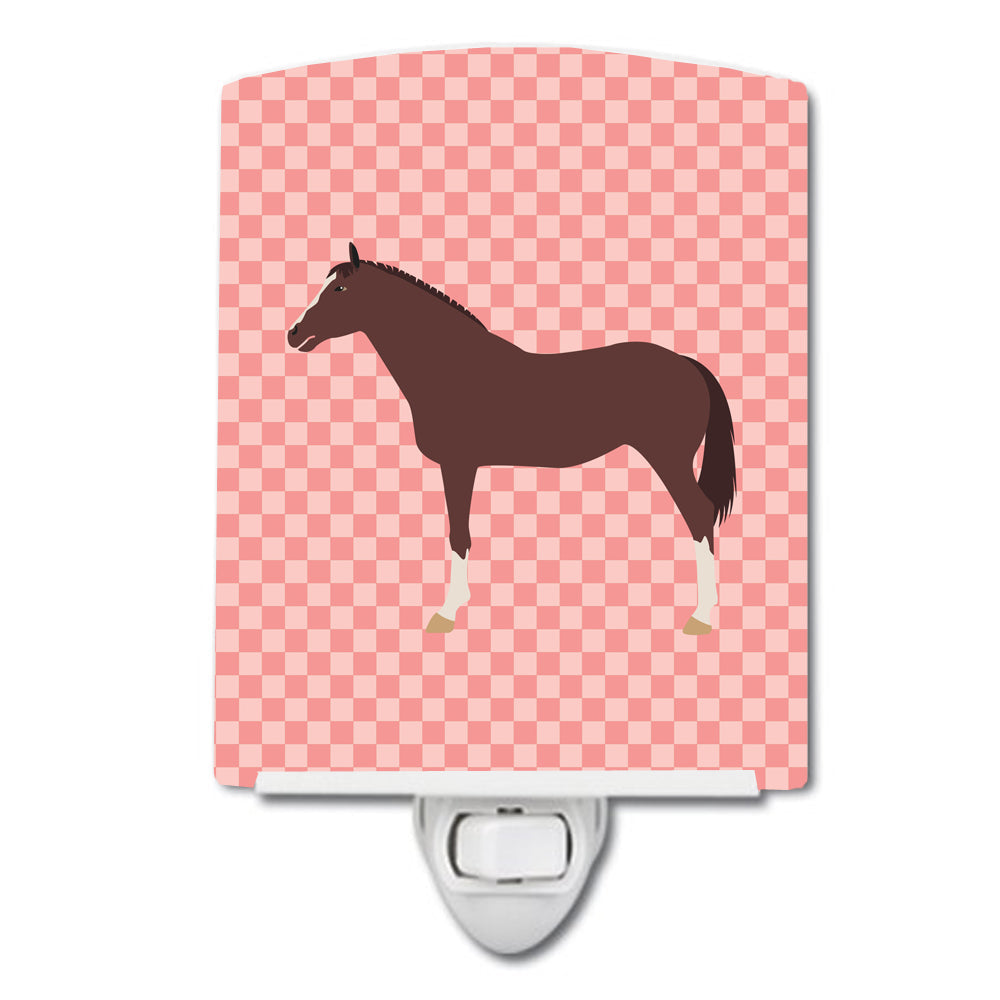 English Thoroughbred Horse Pink Check Ceramic Night Light Compact, UL-Certified, Ideal for Bedroom, Bathroom, Nursery, Hallway, Kitchen, 6x4x3, Multicolor
