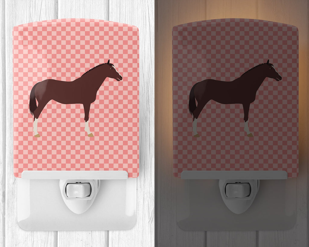 English Thoroughbred Horse Pink Check Ceramic Night Light Compact, UL-Certified, Ideal for Bedroom, Bathroom, Nursery, Hallway, Kitchen, 6x4x3, Multicolor