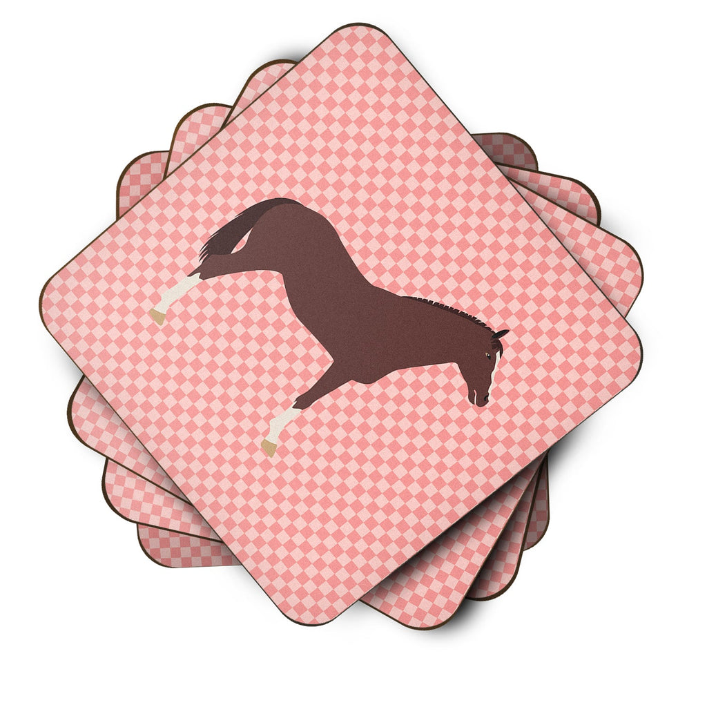 English Thoroughbred Horse Pink Check Foam Coasters Set of 4 Cup Coasters for Indoor Outdoor, Tabletop Protection, Anti Slip, Mouse pad Material