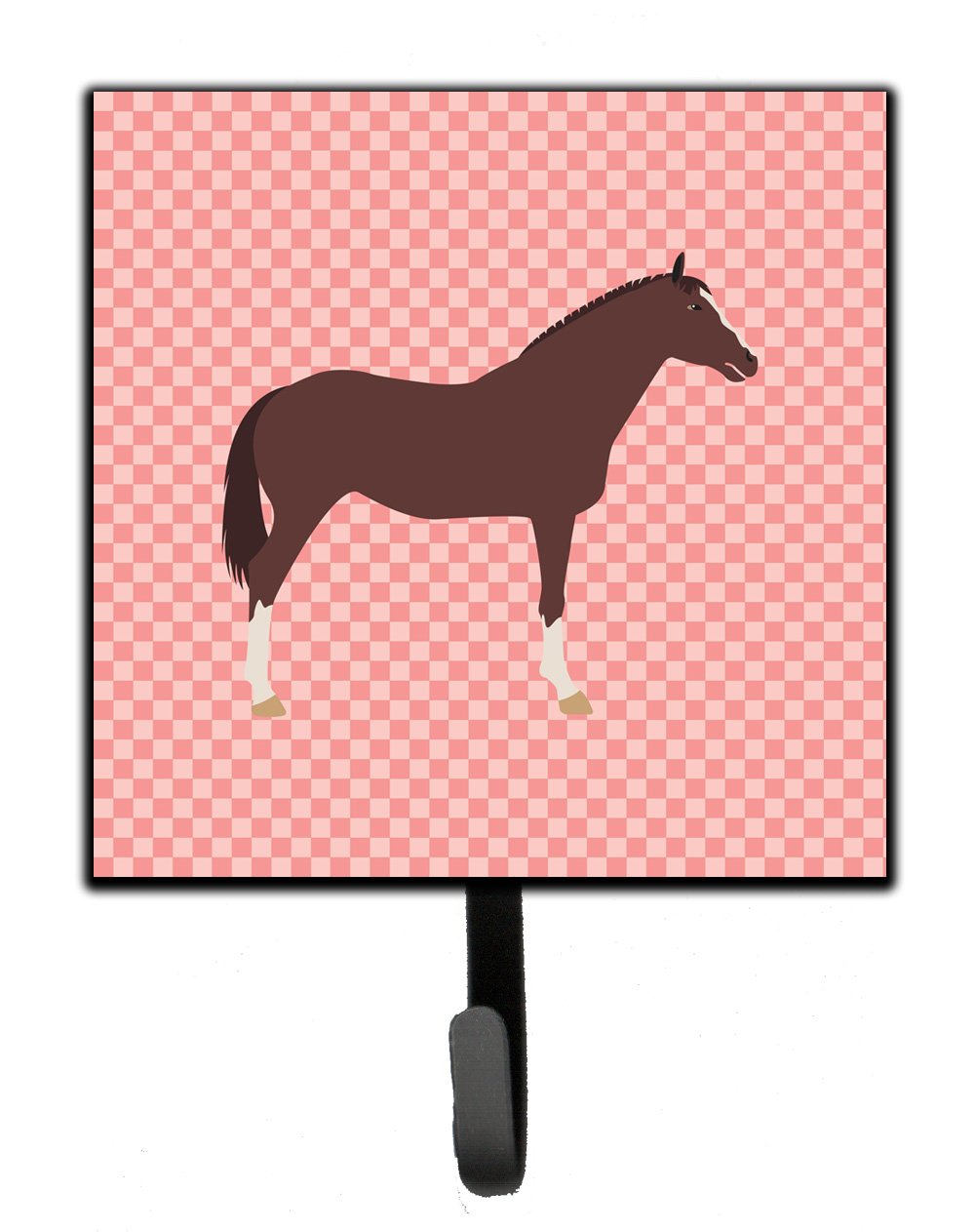 English Thoroughbred Horse Pink Check Leash or Key Holder Wall Hooks, Key Hooks Holder, Coat Rack Wall Mount, Coat Hooks, Hooks for Hanging Keys, Towels, Aprons, Leashes