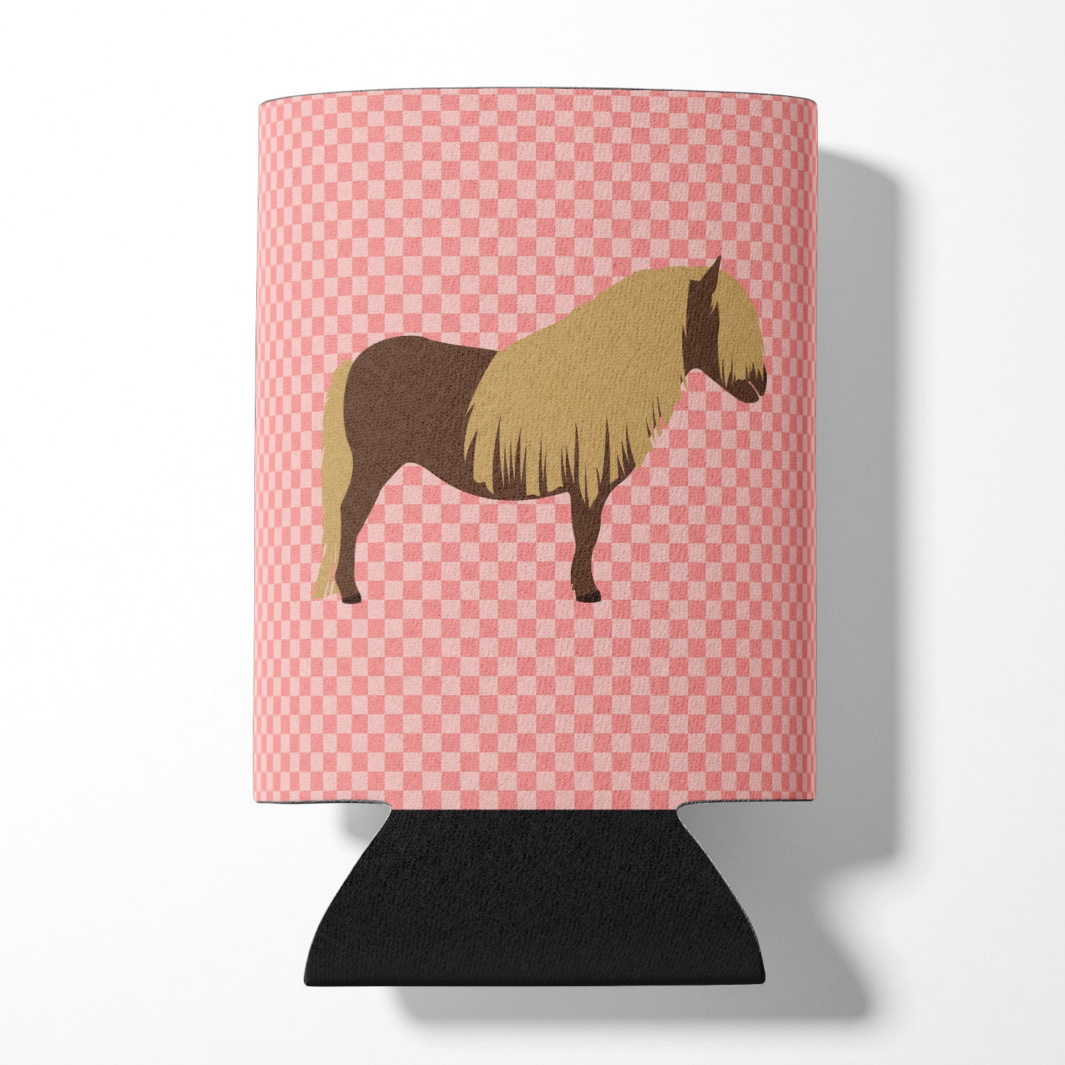Shetland Pony Horse Pink Check Can or Bottle Hugger Cooler Sleeve for Standard 12 oz Cans, Insulated Foam Beer & Soda Can Hugger Reusable