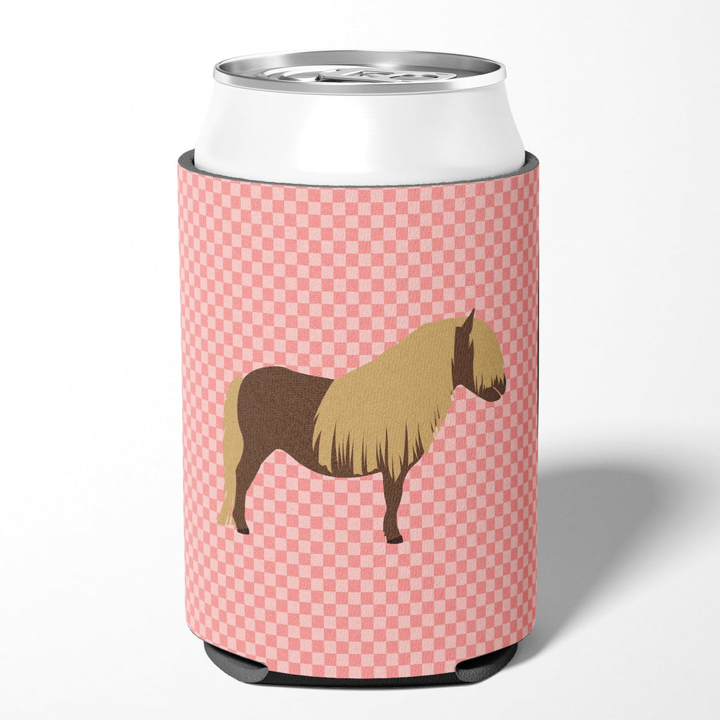 Shetland Pony Horse Pink Check Can or Bottle Hugger Cooler Sleeve for Standard 12 oz Cans, Insulated Foam Beer & Soda Can Hugger Reusable