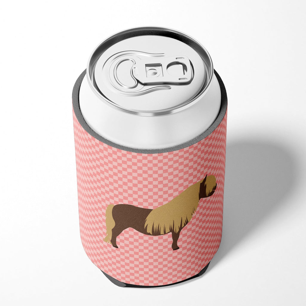 Shetland Pony Horse Pink Check Can or Bottle Hugger Cooler Sleeve for Standard 12 oz Cans, Insulated Foam Beer & Soda Can Hugger Reusable