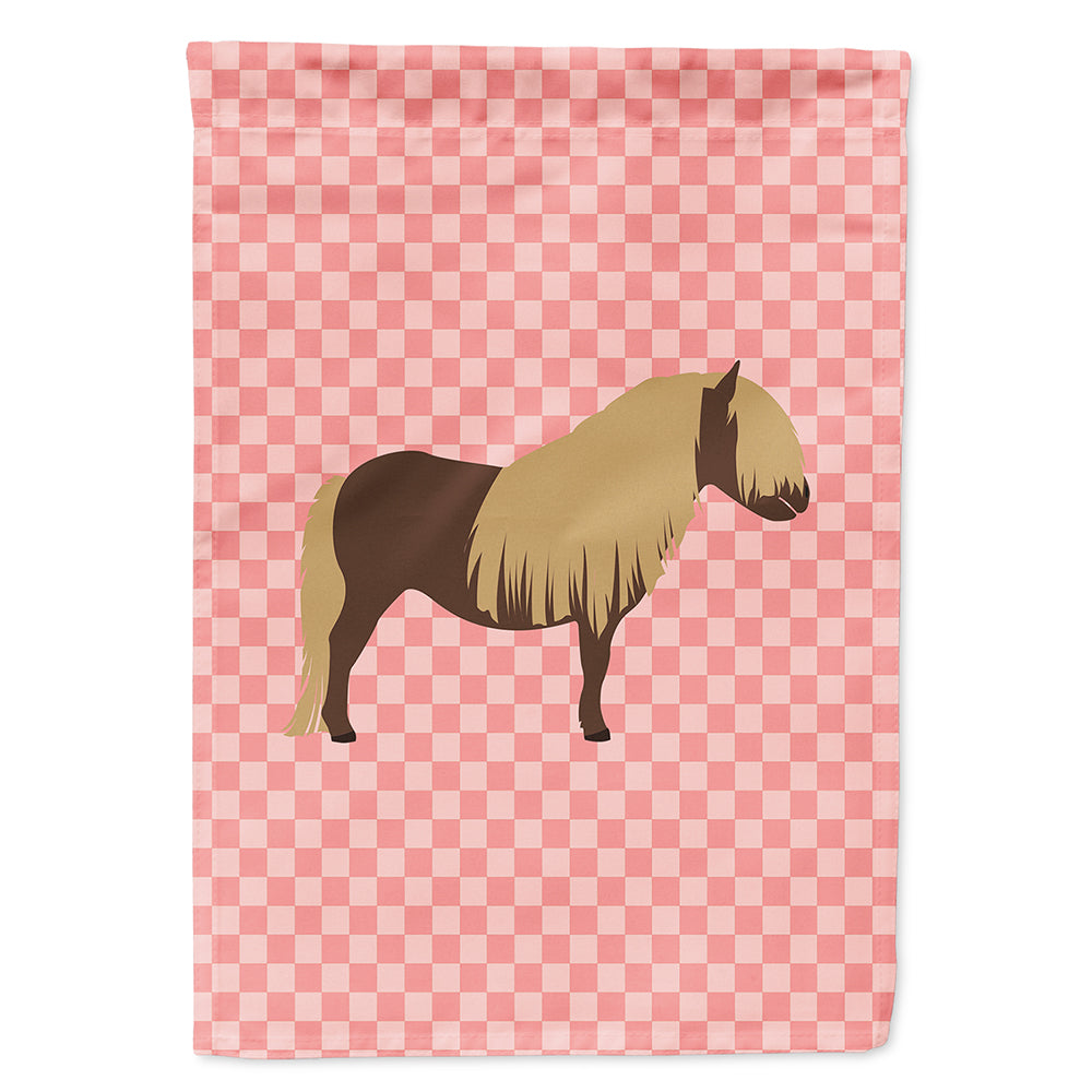 Shetland Pony Horse Pink Check House Flag 28x40 Porch Sleeve Pole Decorative Outside Yard Banner Artwork Wall Hanging, Polyester