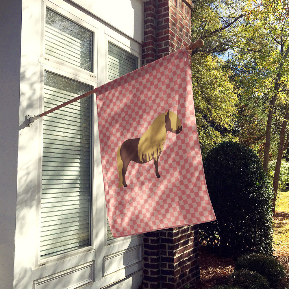 Shetland Pony Horse Pink Check House Flag 28x40 Porch Sleeve Pole Decorative Outside Yard Banner Artwork Wall Hanging, Polyester