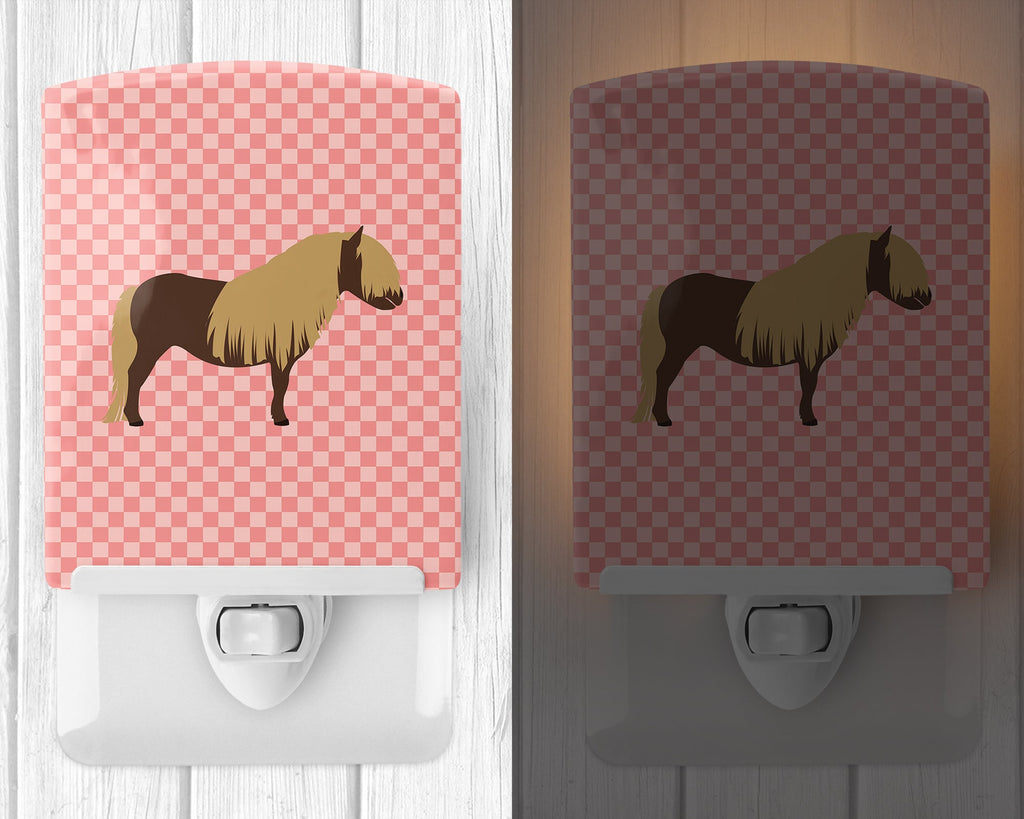 Shetland Pony Horse Pink Check Ceramic Night Light Compact, UL-Certified, Ideal for Bedroom, Bathroom, Nursery, Hallway, Kitchen, 6x4x3, Multicolor