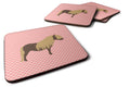 Shetland Pony Horse Pink Check Foam Coasters Set of 4 Cup Coasters for Indoor Outdoor, Tabletop Protection, Anti Slip, Mouse pad Material