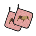 Shetland Pony Horse Pink Check Pot Holder Set of 2 Heat Resistant Quilted Hot Pads 7.5 x 7.5 Inch, Insulated Kitchen Trivets for Cooking & Baking