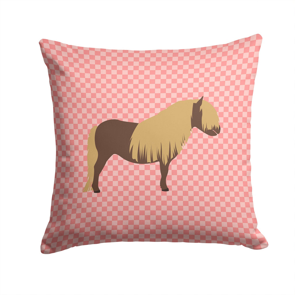 Shetland Pony Horse Pink Check Decorative Throw Pillow 14x14 Indoor Outdoor Accent Cushion, Fabric Cover with Insert for Sofa, Bed, Porch & Living Room