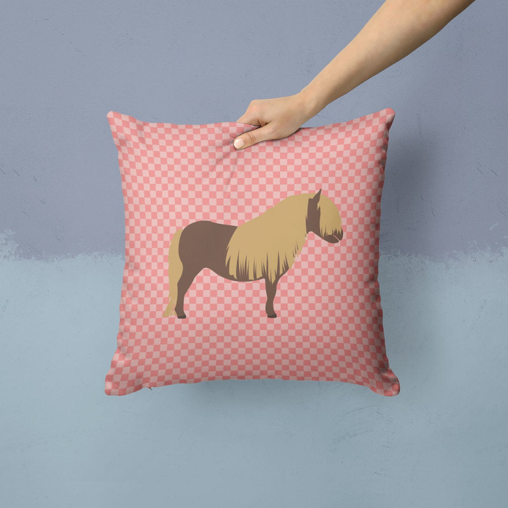 Shetland Pony Horse Pink Check Decorative Throw Pillow 14x14 Indoor Outdoor Accent Cushion, Fabric Cover with Insert for Sofa, Bed, Porch & Living Room