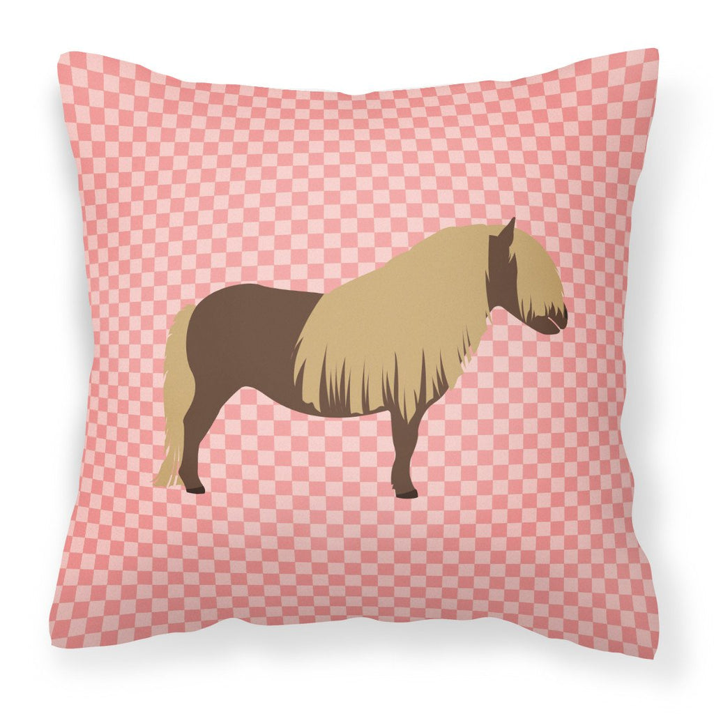 Shetland Pony Horse Pink Check Decorative Throw Pillow 18x18 Indoor Outdoor Accent Cushion, Fabric Cover with Insert for Sofa, Bed, Porch & Living Room
