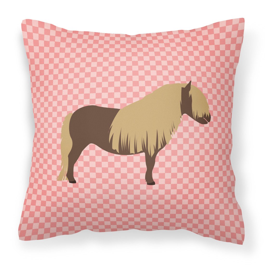 Shetland Pony Horse Pink Check Decorative Throw Pillow 18x18 Indoor Outdoor Accent Cushion, Fabric Cover with Insert for Sofa, Bed, Porch & Living Room