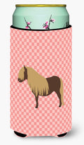 Shetland Pony Horse Pink Check Tall Boy Hugger Can Cooler Sleeve Machine Washable Drink Collapsible Insulator Beverage Insulated Holder