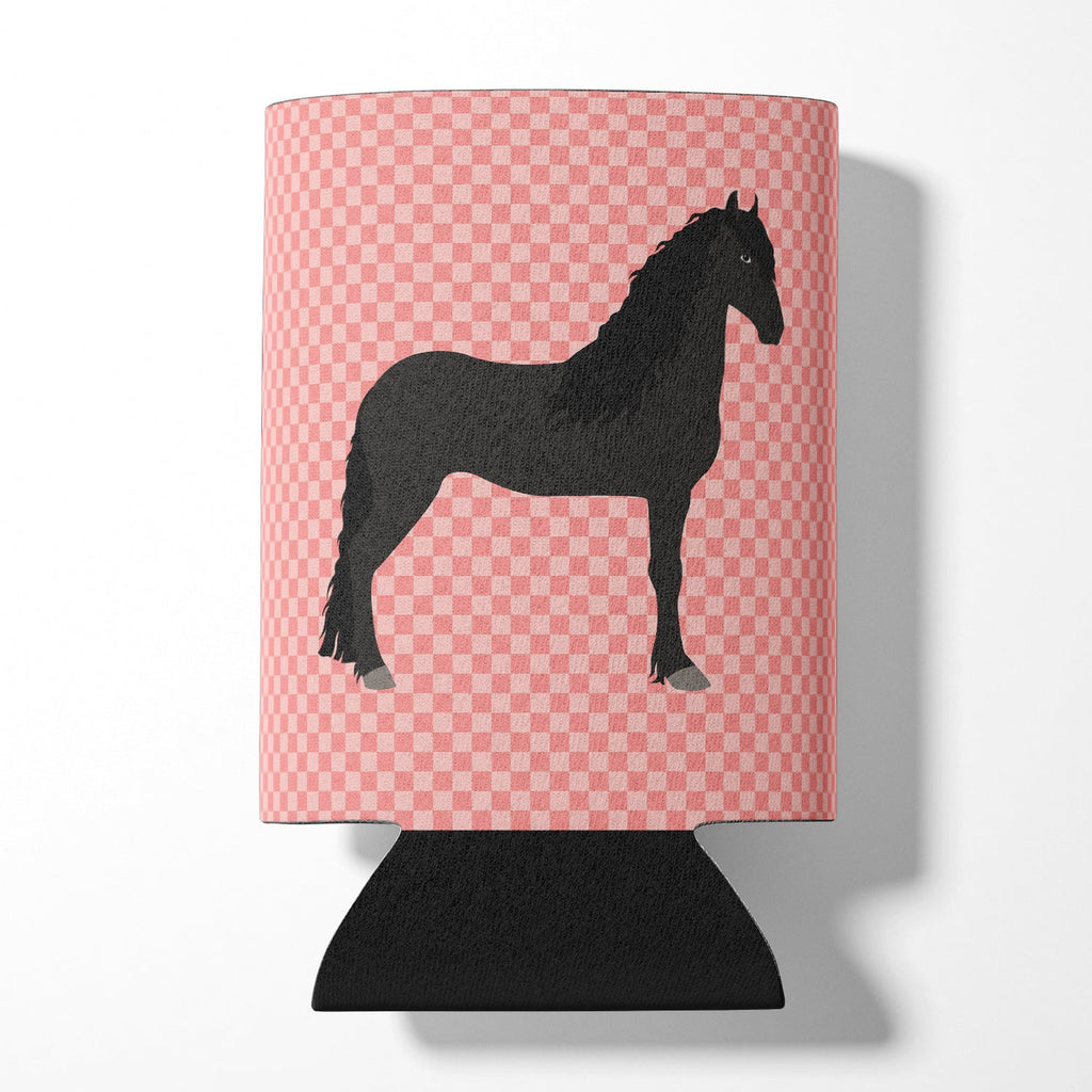 Friesian Horse Pink Check Can or Bottle Hugger Cooler Sleeve for Standard 12 oz Cans, Insulated Foam Beer & Soda Can Hugger Reusable