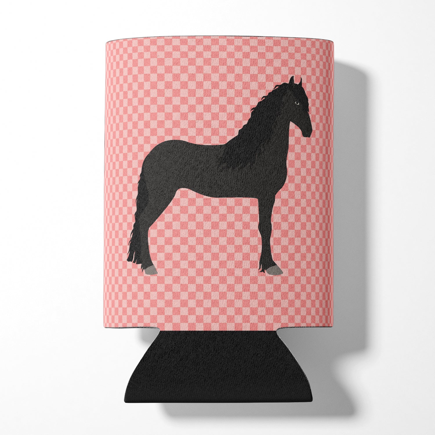 Friesian Horse Pink Check Can or Bottle Hugger Cooler Sleeve for Standard 12 oz Cans, Insulated Foam Beer & Soda Can Hugger Reusable